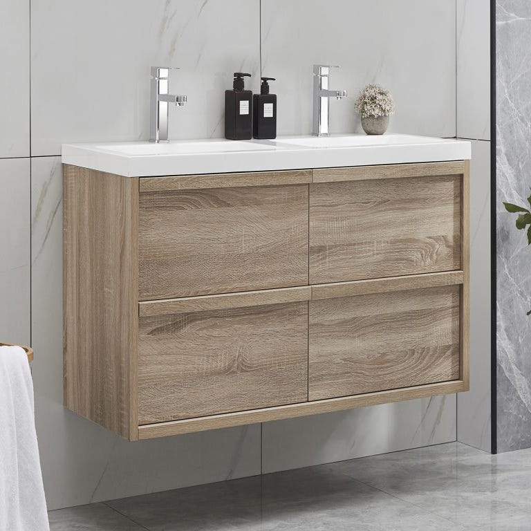 Meuble de salle de bain suspendu avec vasque à encastrer - Coloris naturel clair - 120 cm - QUADRA 0