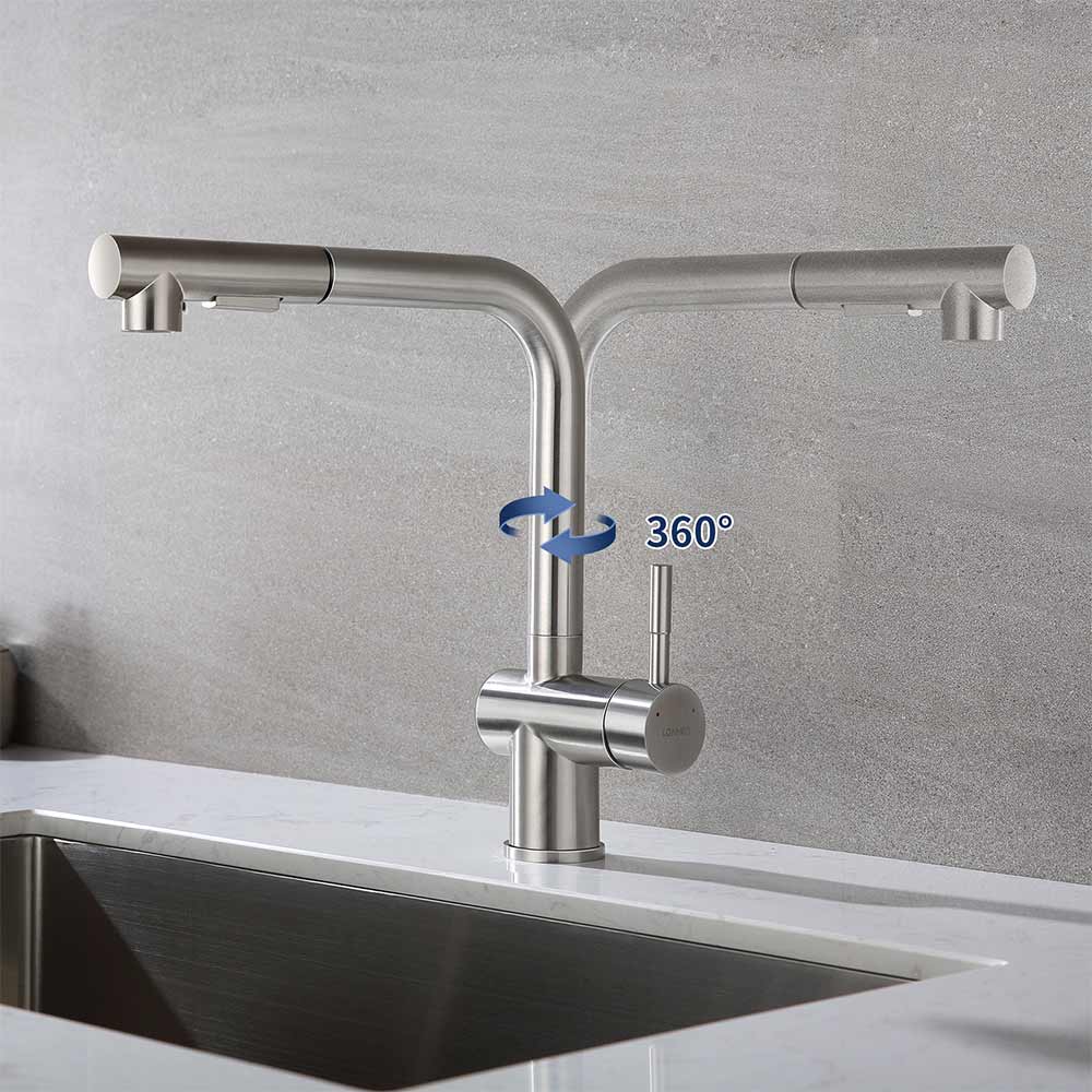 AuraLum Évier de Cuisine Inox 1 Bac 50*43*18CM avec Distributeur de Savon+Robinet Cuisine Douchette Extractible Deux Jets Pivotant 360° 8