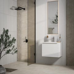 Meuble de salle de bain suspendu strié blanc avec simple vasque à encastrer - 60 cm - LATOMA 1