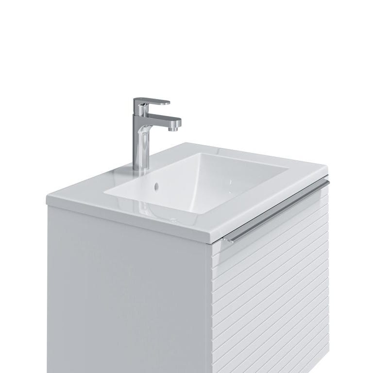 Meuble de salle de bain suspendu strié blanc avec simple vasque à encastrer - 60 cm - LATOMA 4