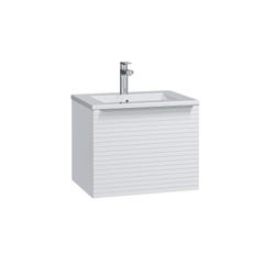 Meuble de salle de bain suspendu strié blanc avec simple vasque à encastrer - 60 cm - LATOMA 3
