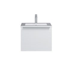 Meuble de salle de bain suspendu strié blanc avec simple vasque à encastrer - 60 cm - LATOMA 2