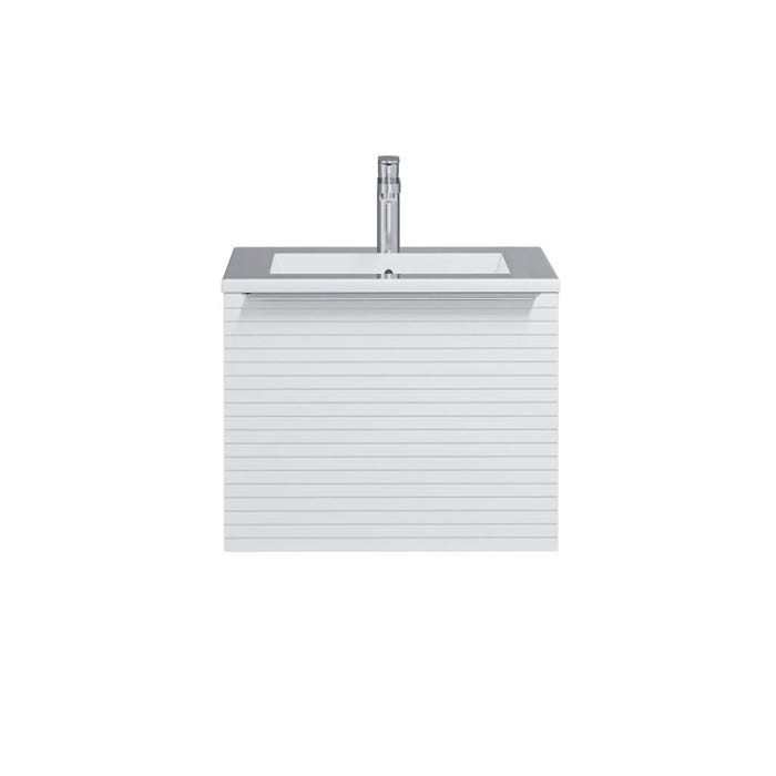 Meuble de salle de bain suspendu strié blanc avec simple vasque à encastrer - 60 cm - LATOMA 2
