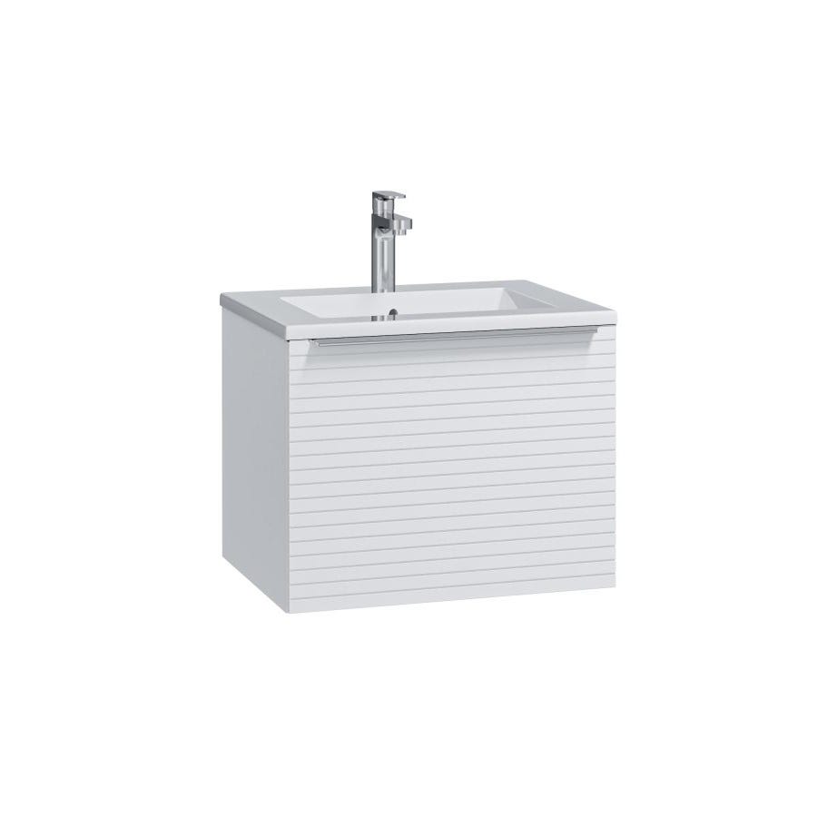 Meuble de salle de bain suspendu strié blanc avec simple vasque à encastrer - 60 cm - LATOMA 6
