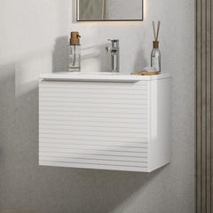 Meuble de salle de bain suspendu strié blanc avec simple vasque à encastrer - 60 cm - LATOMA 0