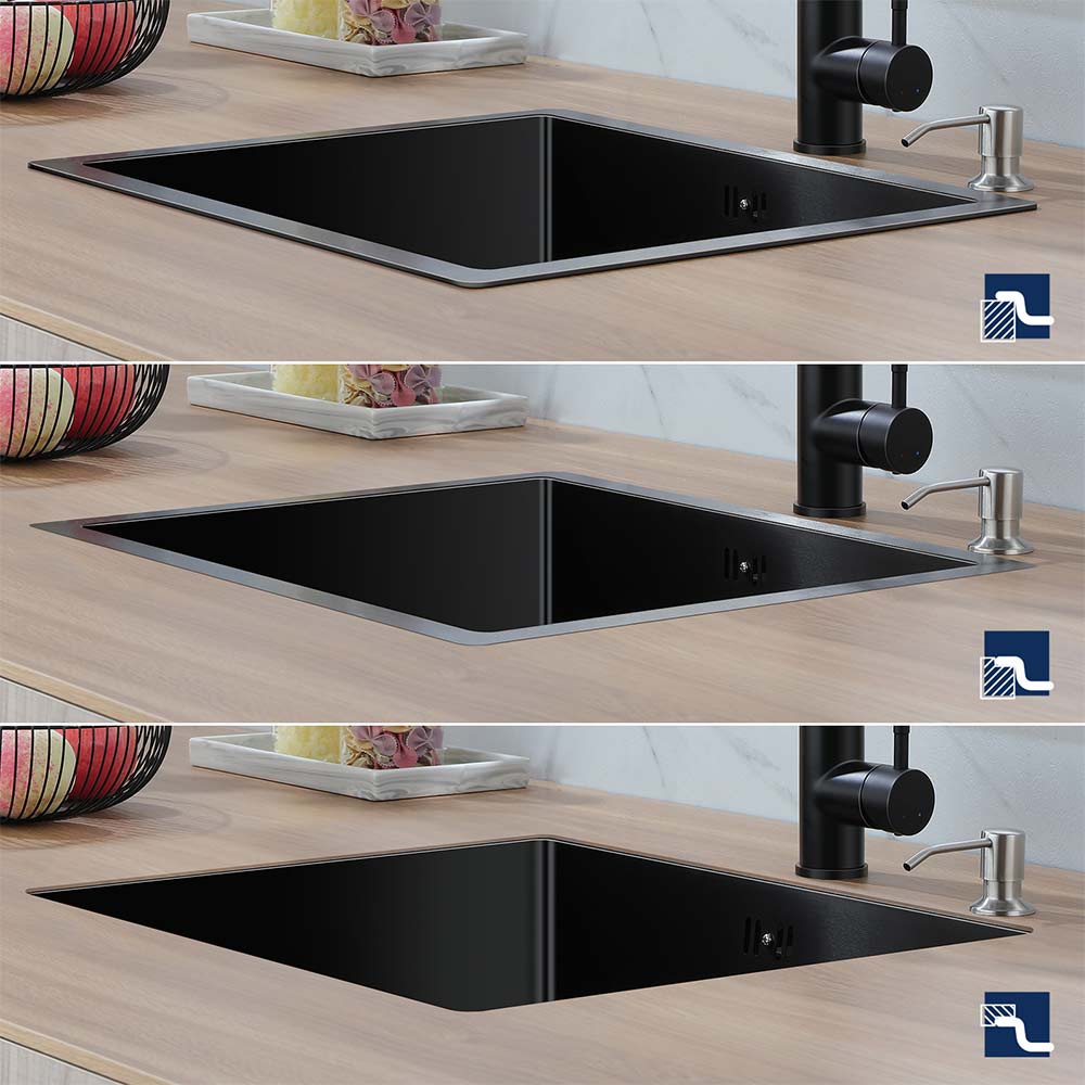 Auralum Evier de Cuisine 1 Bac 50x43x18,5CM, Lavabo Cuisine avec Distributeur Savon/Siphon, Evier Noir en Acier Inoxydable,avec 2 Trous de Montage 6