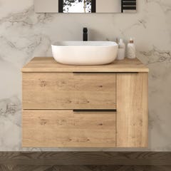 Meuble de salle de bain sans miroir avec vasque à poser arrondie KING - Roble (chêne clair) - 80cm 0
