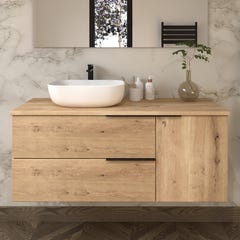 Meuble de salle de bain avec vasque à poser arrondie et miroir armoirette KING - Roble (chêne clair) - 120cm 1