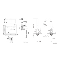 AuraLum Évier Cuisine 1 Bac 55*45CM Évier Encastré et à Poser avec Distributeur de Savon+Robinet de Cuisine Flexible Bec Haut Orientable 3