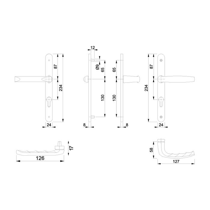 Garniture atlanta saillie réduite sur plaques de 24mm - Carré (mm) : 8 - Entraxe (mm) : 92 - Finition : Blanc RAL9016 - HOPPE 1