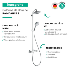 Colonne de douche thermostatique HANSGROHE Raindance S 240 chromée + nettoyant Briochin 2