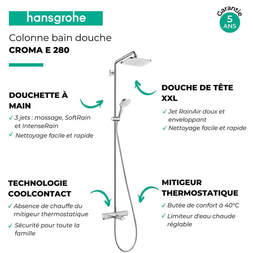 Colonne bain douche thermostatique HANSGROHE Croma E 280 chromée + nettoyant Briochin 2