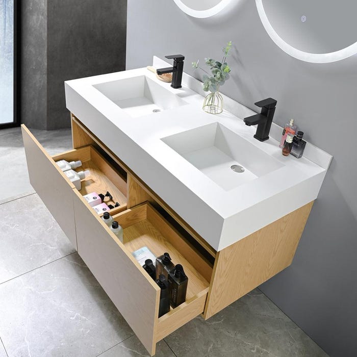 Meuble salle de bain double vasque blanche OPRAH 120 cm + 2 miroirs 2