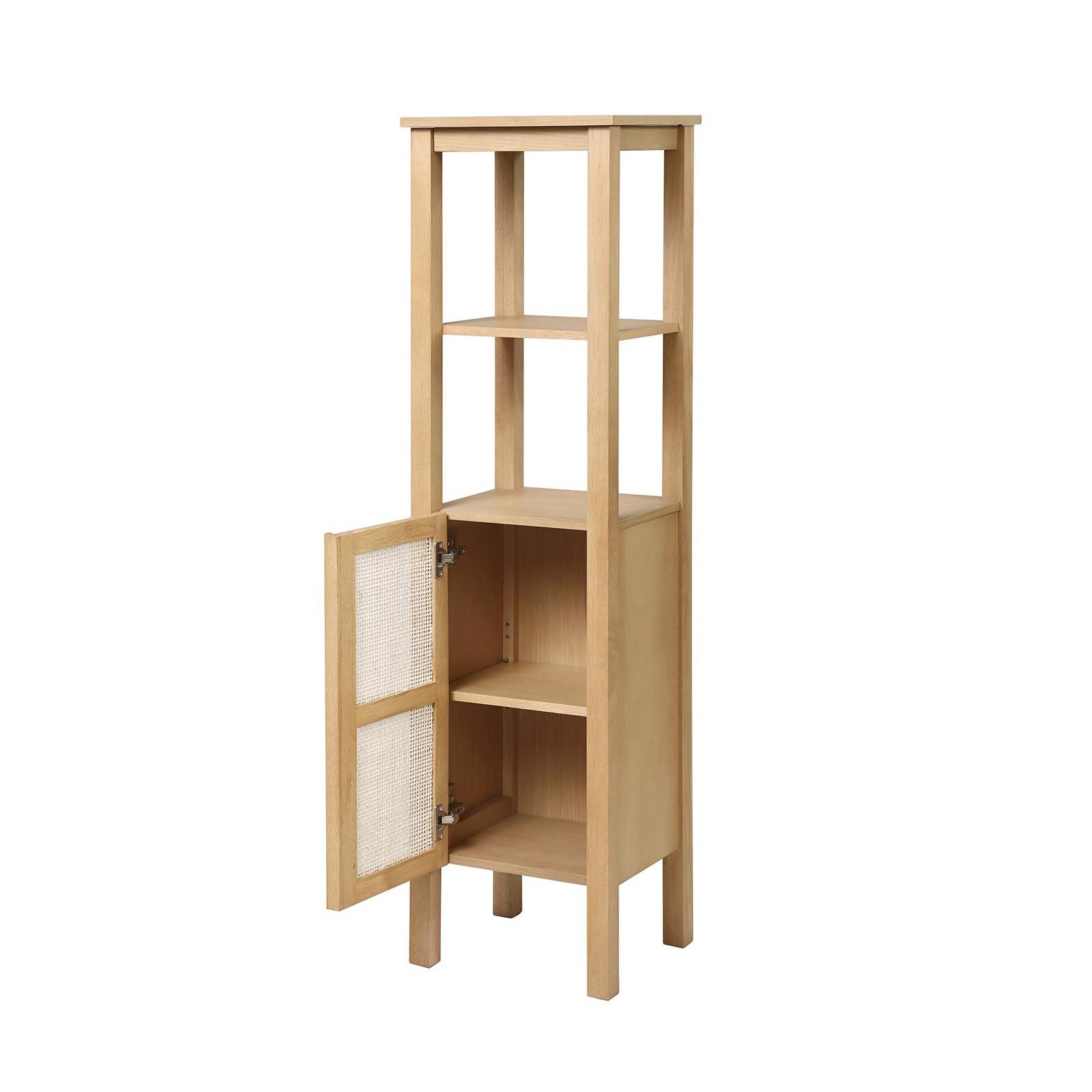 Colonne de salle de bain sur pieds chêne NESTO 145cm porte cannage 1