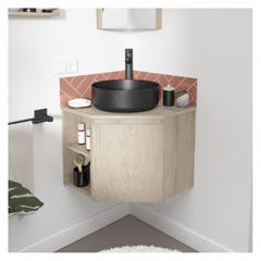 Meuble simple vasque d'angle décor chêne SORRENTO + vasque noire 0