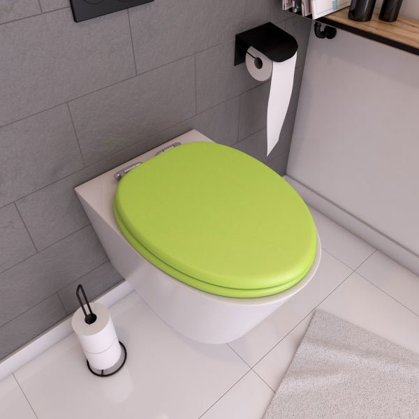 Abattant WC bois vert avec frein de chute déclipsable réglable