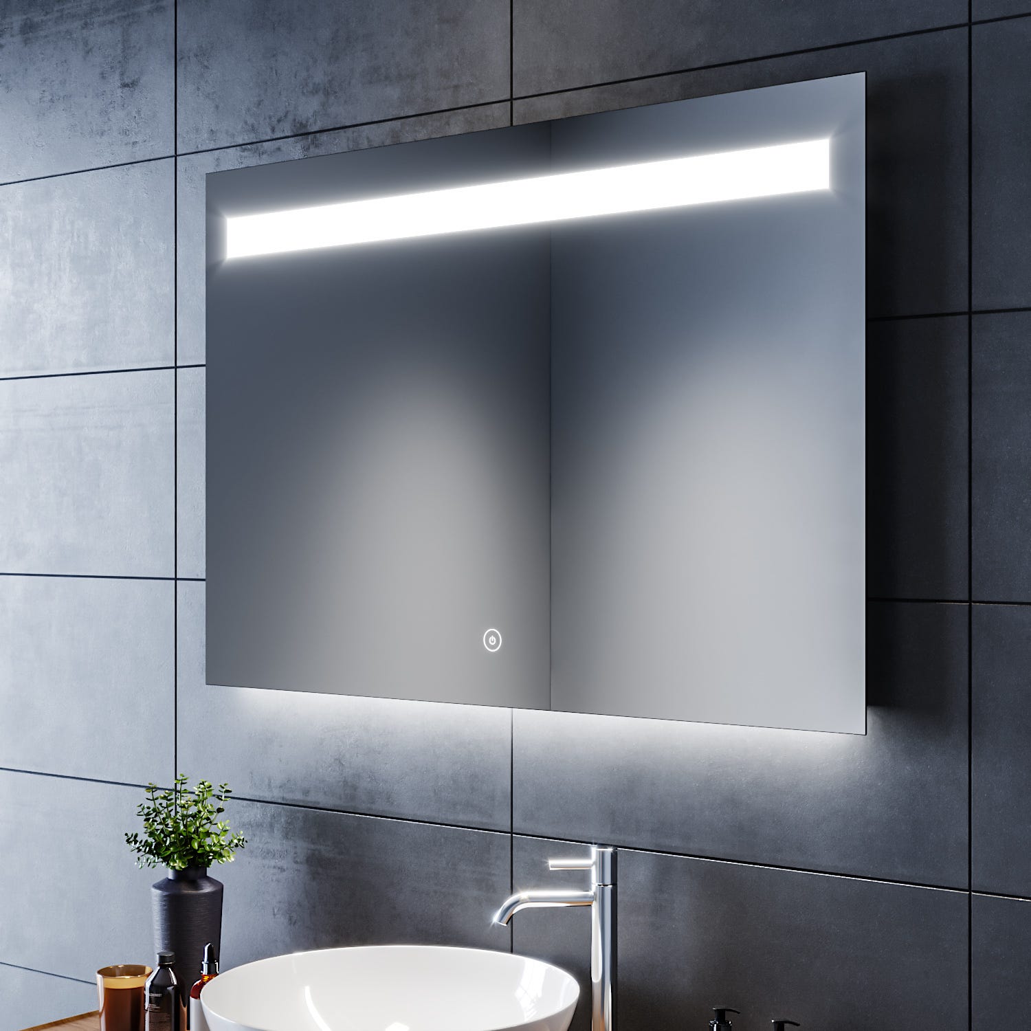 SIRHONA Miroir de Salle de Bain 100 x 70 cm Éclairage LED Miroir de Salle de Bains Anti-buée Tactile 0