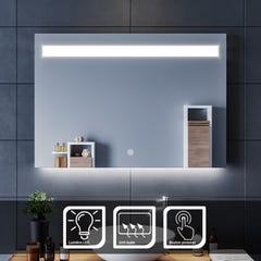 SIRHONA Miroir de Salle de Bain 100 x 70 cm Éclairage LED Miroir de Salle de Bains Anti-buée Tactile 1