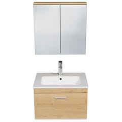 RUBITE Meuble salle de bain simple vasque 1 tiroir chêne clair largeur 60 cm + miroir armoire 3