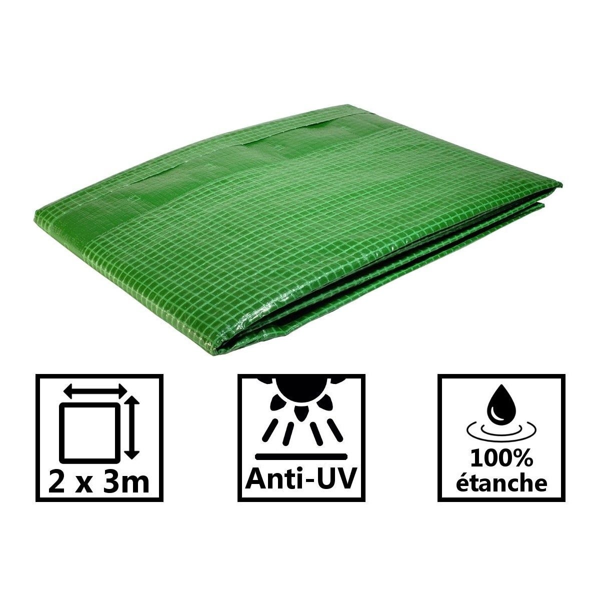 Bâche plastique 2 x 3 m Armée verte Polyéthylène 170g/m² 1