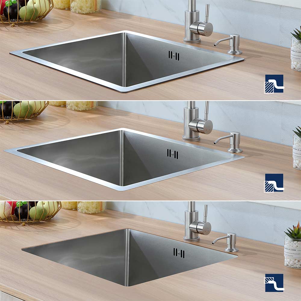 Auralum 2 en1 Évier de Cuisine 1 Bac 55*44*19CM, à Encastrer/Fleur/ Sous-Plan, Brossé+ + Robinet de Cuisine Inox Extractible Rotatif à 360 °, Noir 2