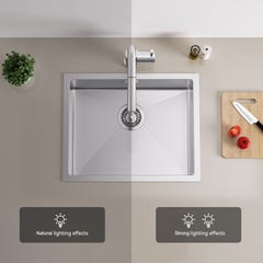 Auralum 2 en1 Évier de Cuisine 1 Bac 55*44*19CM, à Encastrer/Fleur/ Sous-Plan, Brossé+ + Robinet de Cuisine Inox Extractible Rotatif à 360 °, Noir 5