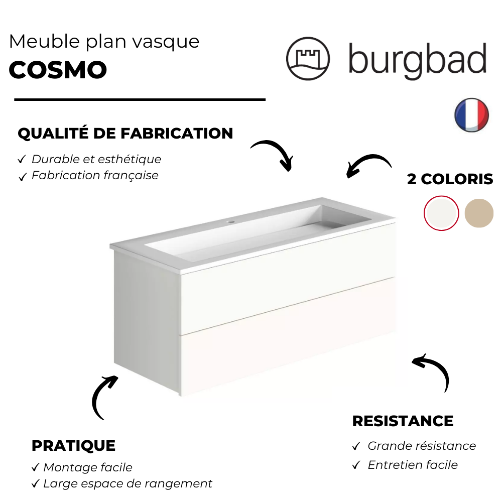 Meuble vasque 80 cm BURGBAD Cosmo blanc mat + miroir + colonne 5