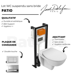 Jacob Delafon - Pack WC suspendu sans bride Patio + abattant + plaque + bâti 3