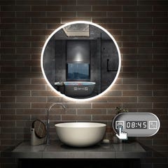 AICA Horloge tricolore LED miroir rond tactile anti-buée salle de bain miroir 70x70cm 2