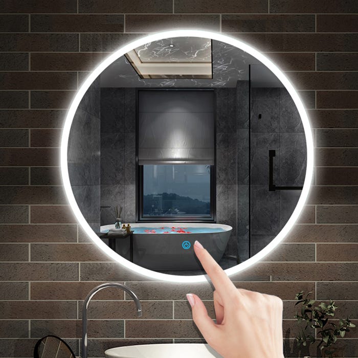 AICA LED miroir rond monochrome tactile anti-buée miroir de salle de bain 90x90cm 2