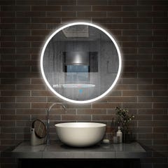 AICA LED miroir rond monochrome tactile anti-buée miroir de salle de bain 100x100cm 0