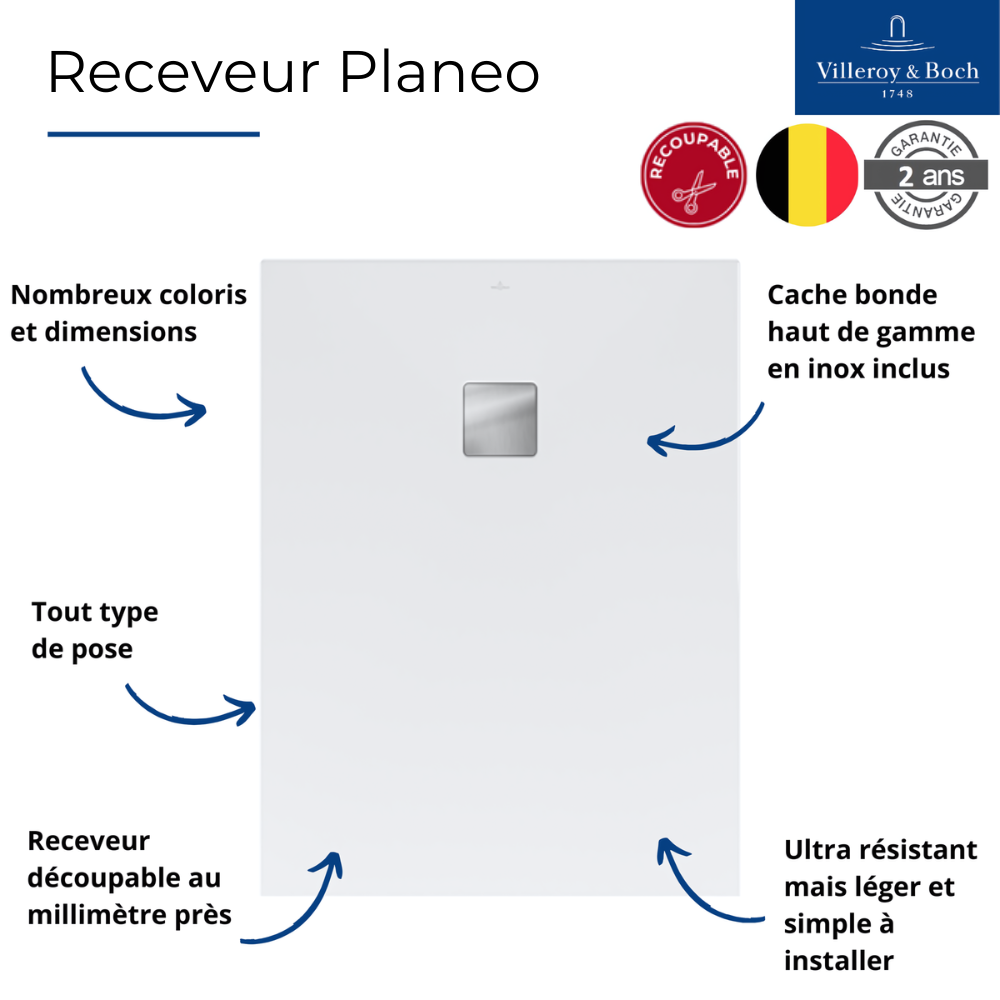 Receveur 160 x 90 VILLEROY ET BOCH Planeo acrylique rectangle blanc 2