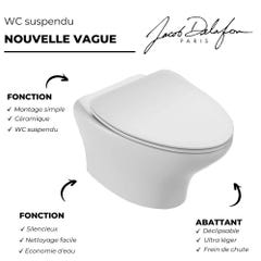 Pack WC suspendu sans bride JACOB DELAFON Nouvelle vague+ bâti-support + plaque Chrome brillant/Blanc mat + accessoires 2