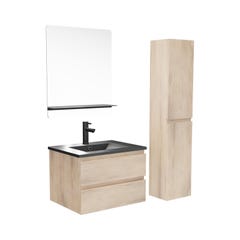 Meuble simple vasque 60cm SORRENTO Décor chêne +vasque+robinet+miroir+colonne 1