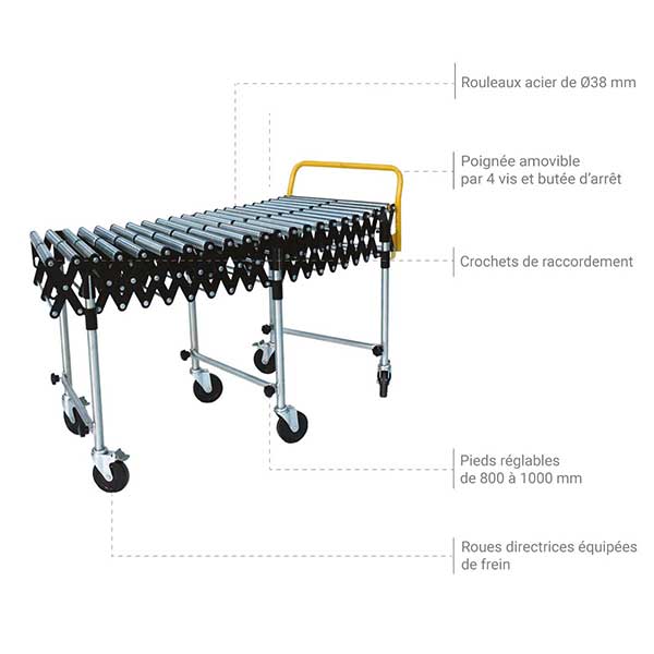 Convoyeur rouleaux acier - longueur 2080 / 5350 mm - largeur 600 mm - FWB-38-60X5 2