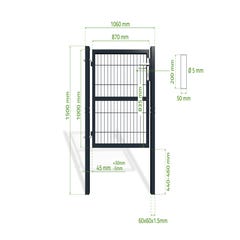 Portillon de jardin grillagé RAZO 1m x 1m en acier galvanisé GRIS avec serrure et poignée. Poteaux carrés à sceller ou visser sur platine 5