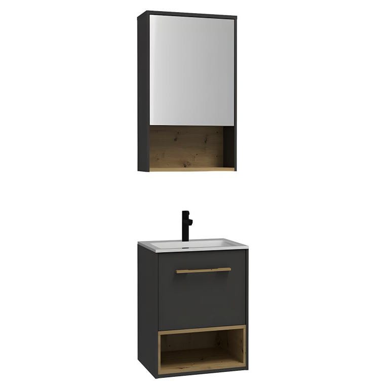 Meuble de salle de bain suspendu anthracite avec vasque à encastrer et armoire de toilette - 60 cm - YANGRA 1