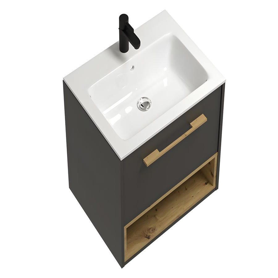 Meuble de salle de bain suspendu anthracite avec vasque à encastrer et armoire de toilette - 60 cm - YANGRA 5