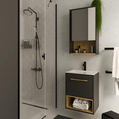 Meuble de salle de bain suspendu anthracite avec vasque à encastrer et armoire de toilette - 60 cm - YANGRA 0