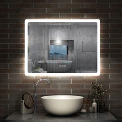 AICA Miroir lumineux tactile + Horloge + bluetooth + tricolore + anti-buée 140x80cm 2