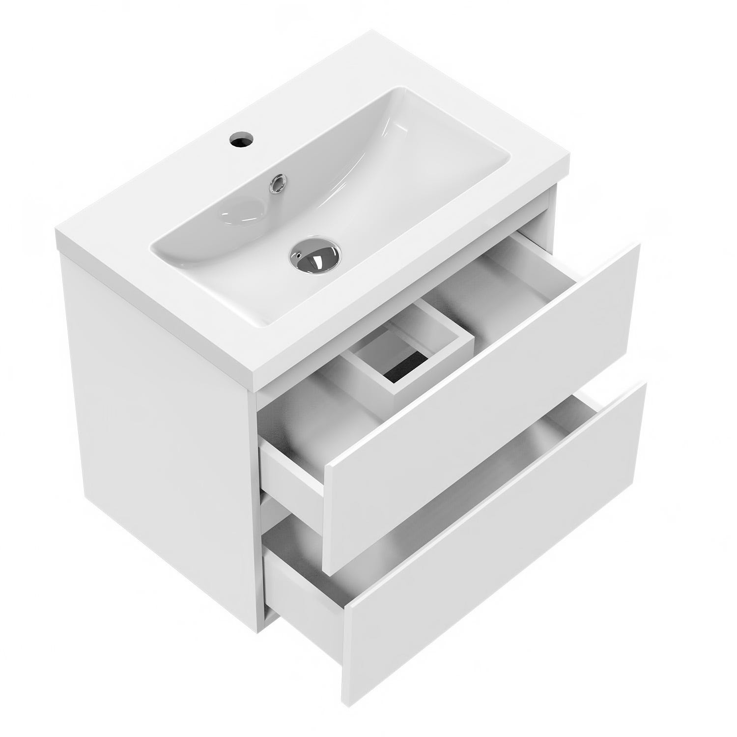 Aica 50cm(L)x38.5cm(P)x52cm(H) Meuble salle de bain blanc deux tiroirs avec une vasque à suspendre 1