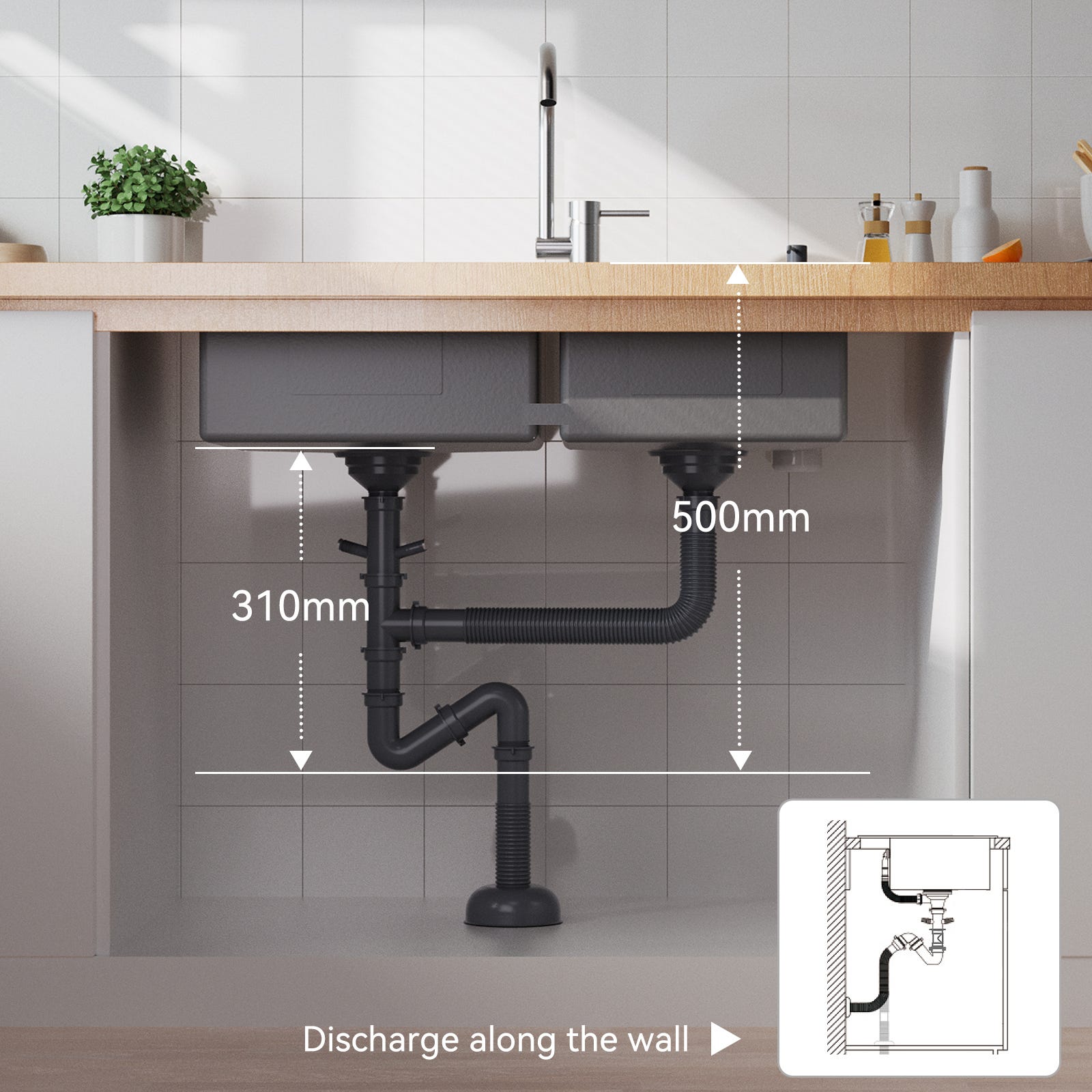 AuraLum Évier à Encastré/à Poser 2 Bacs avec Distributeur de savon et Ensemble de Drainage,Évier 75x45x19cm en Acier Inoxydable,Brossé 5