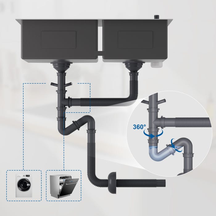 AuraLum Évier à Encastré/à Poser 2 Bacs avec Distributeur de savon et Ensemble de Drainage,Évier 75x45x19cm en Acier Inoxydable,Brossé 1