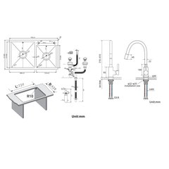 AuraLum 2 en 1 Évier de Cuisine 2 Bac 75x45x19cm,Encastré/ à Poser avec Distributeur de Savon+Robinet de Cuisine Flexible Bec Haut Orientable 3