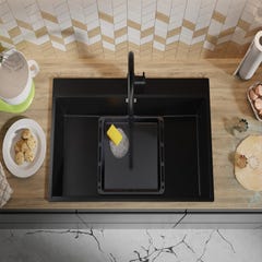 Évier Cusine en Granit Noir 88x50 cm, Lavabo Cuisine 1 Bac + Kit de Vidage, Évier au meuble 90cm, Évier à Encastrer de Primagran 7