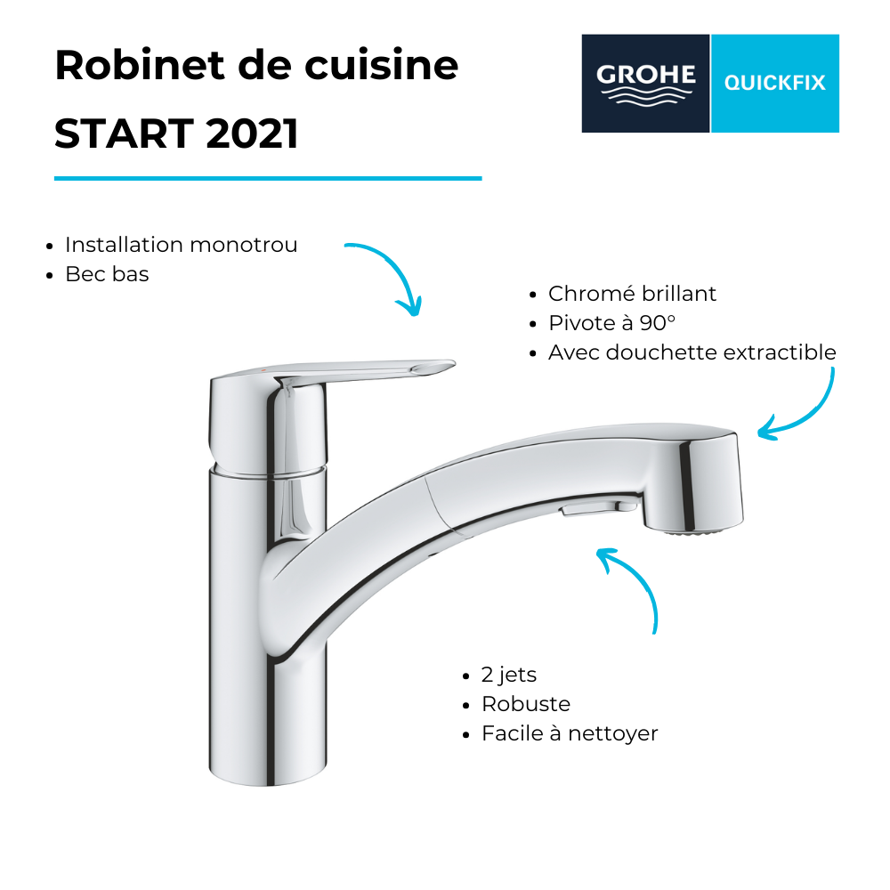 Robinet de cusine avec douchette GROHE Start 2021 + microfibre 3