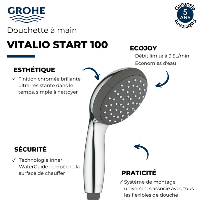 Pommeau de douche GROHE Quickfix Vitalio Start 100 Chromé + microfibre 1
