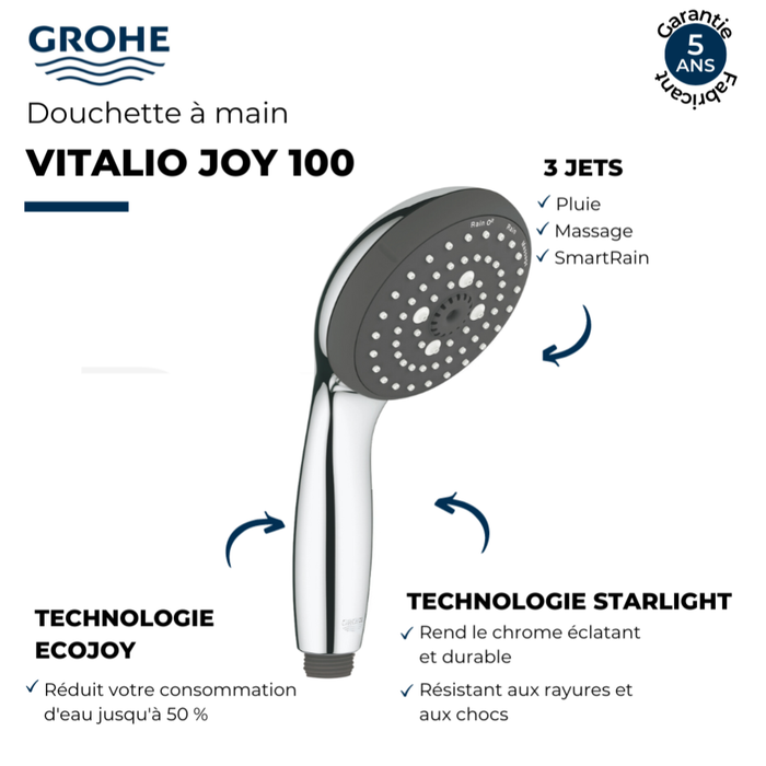 Pommeau de douche GROHE Quickfix Vitalio Start 100 3 jets + microfibre 1
