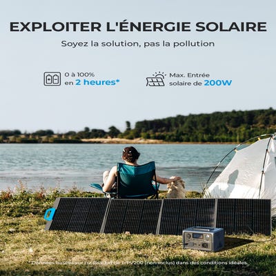 Générateur Électrique Solaire BLUETTI AC180 avec Panneau Solaire PV120,  1152Wh Batterie LiFePO4, pour Camping, Voyage, Panne de Courant