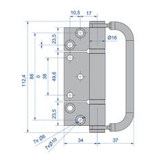 Charnière en INOX avec poignée axe de 10 mm dimension 68x112,4 mm 1